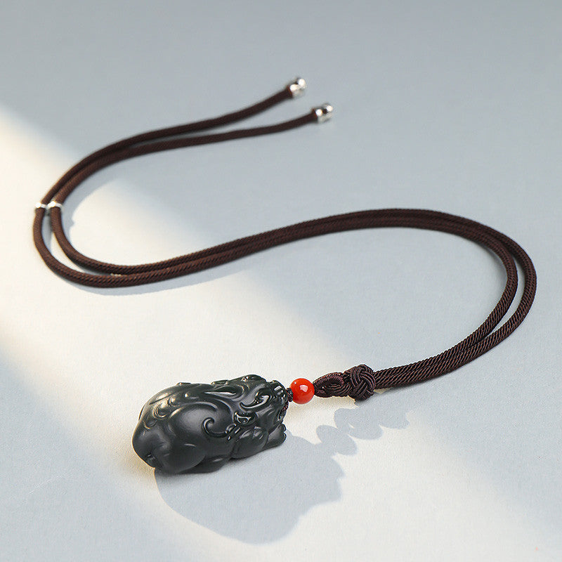 Tower Green Fine Material Hetian Jade Pixiu Pendant, Three-dimensional Divine Beast Cyan Jade Ornament with Certificate