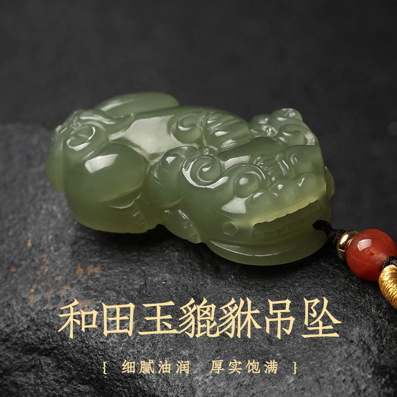 Pale Cyan Hetian Jade Pixiu Pendant for Men & Women, Holiday Lucky Gift Jade Charm