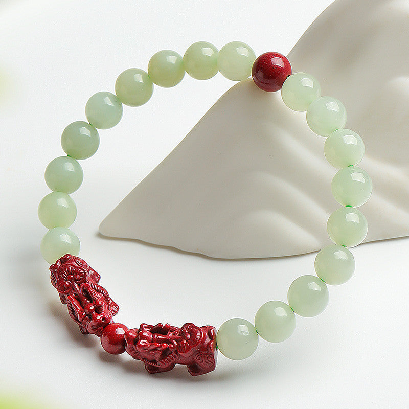 Five-way God of Wealth Pixiu Hetian Jade Bracelet, Unisex Auspicious Beast Beaded Bracelet