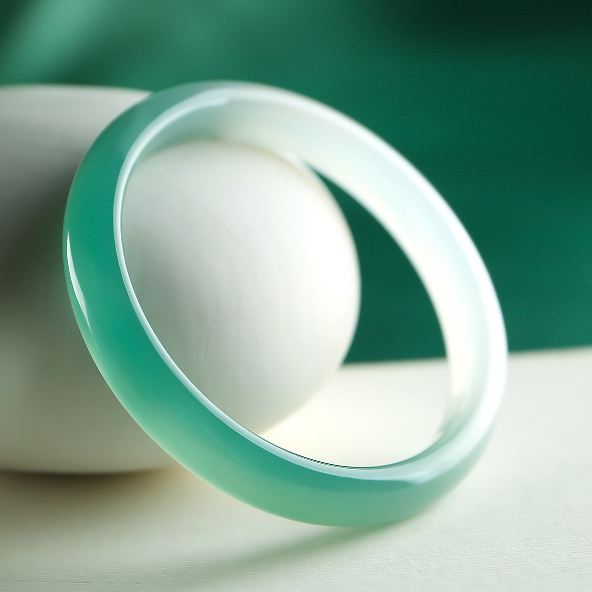 Mountain Scenery Chalcedony Bangle, Half-Mountain Half-Water Gradient Icy Transparent Jade Bracelet