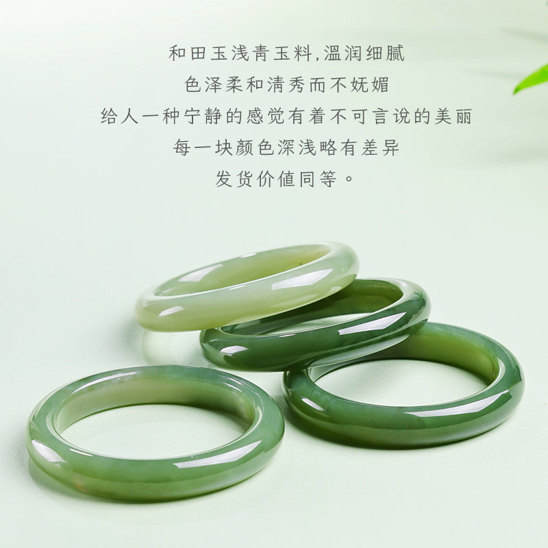 【Entry Level】Pale Green Hetian Jade Peace Bangle, Elegant Bracelet, Holiday Gift for Mom & Girlfriend, With Certificate & Collectible Value