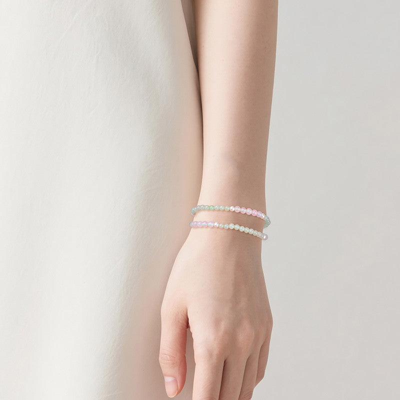 DIY Mini Bead Jadeite Bracelet, Women's Double-loop Bracelet with Pink Chalcedony, Fresh & Versatile