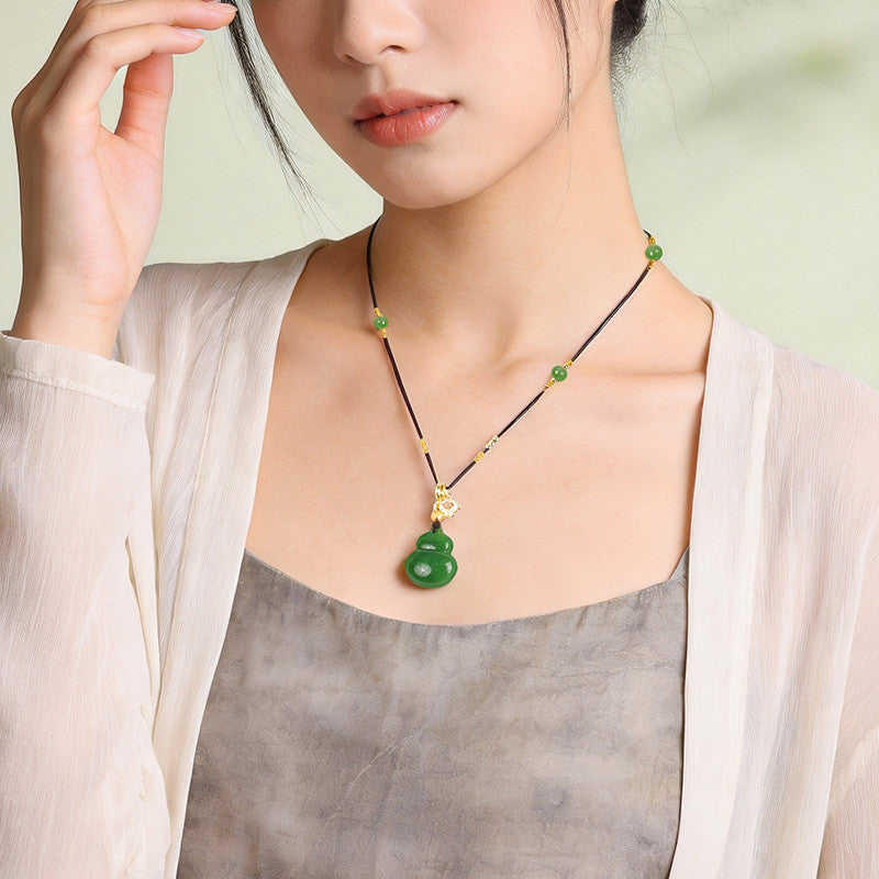 Hetian Bright Green Jasper Gourd Pendant, Fortune & Blessing Charm, Festival Gift