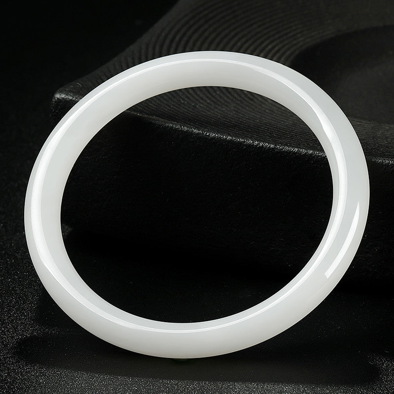 Slender Round Bangle, Pale Green & White Hetian Jade Beauty Bangle