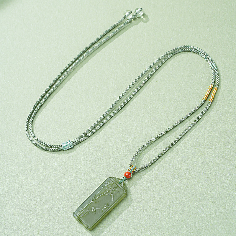 Hetian Pale Cyan Clear Water Bamboo Pendant, Rising Step by Step Plaque, Festival Gift