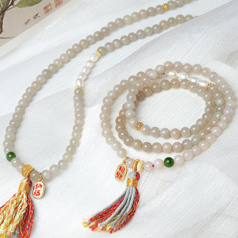 Pink Lotus Root Hetian Jade Multi-loop Bracelet