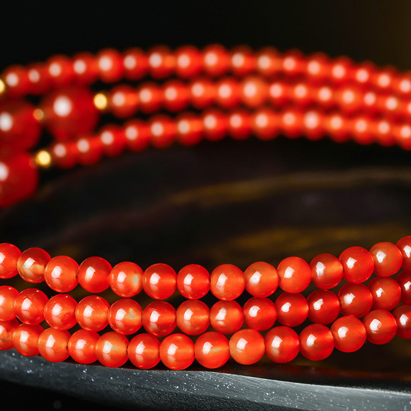 Lucky Red Agate Bracelet, Mini Bead & Rolling Bead Bangle-style Multi-loop Bracelet for Women, Festival Gift for Girlfriend