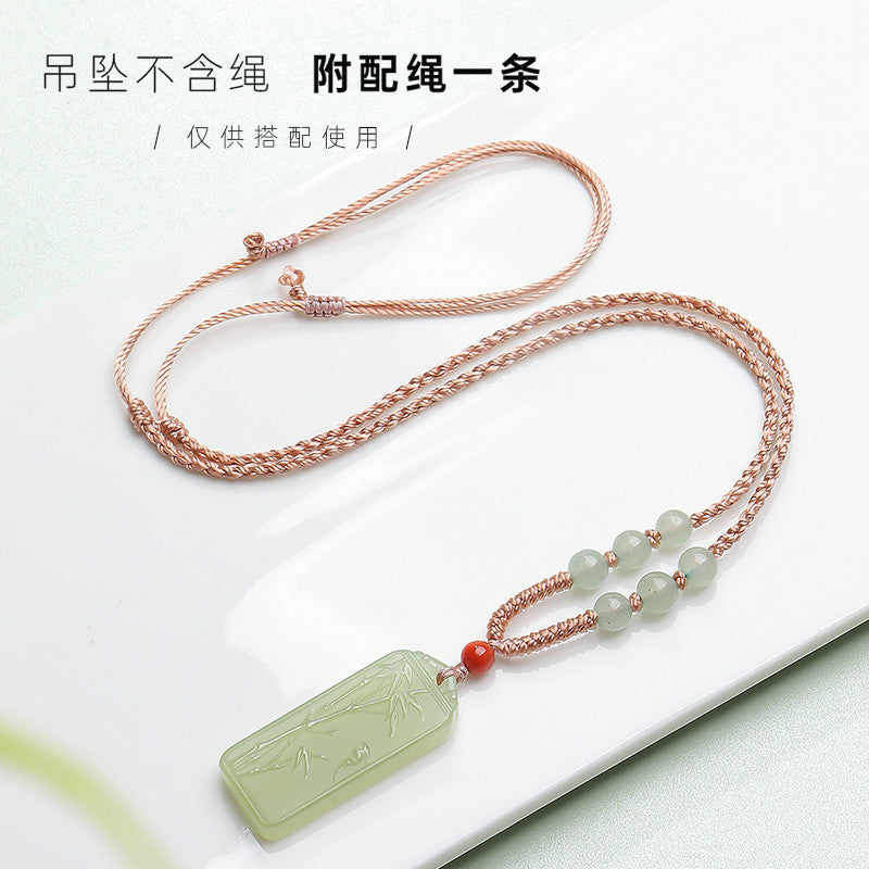Pale Cyan Hetian Jade Bamboo Pendant for Men & Women, Rising Step-by-Step Jade Holiday Gift