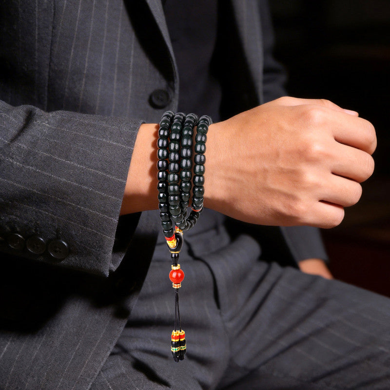 High-quality Black Green Hetian Jade Multi-color Multi-loop Bracelet, Premium Wenwan Bracelet for Men & Women
