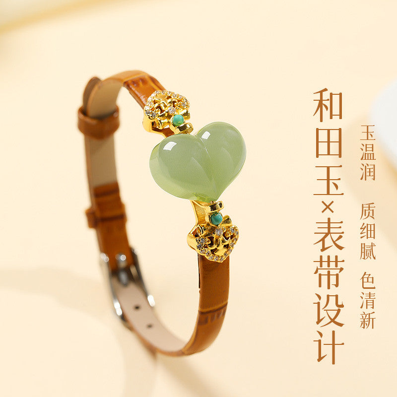 Rotatable Barrel Bead Jade Bracelet, Hetian Jade & Jadeite Wristband with Pixiu, Gift
