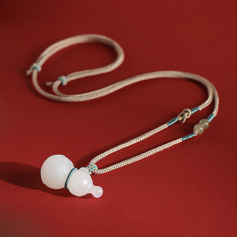 Tang Style Eight Auspicious Series Hetian Jade Fire Refuge Bead & Gourd Pendant, Blessing Ornament