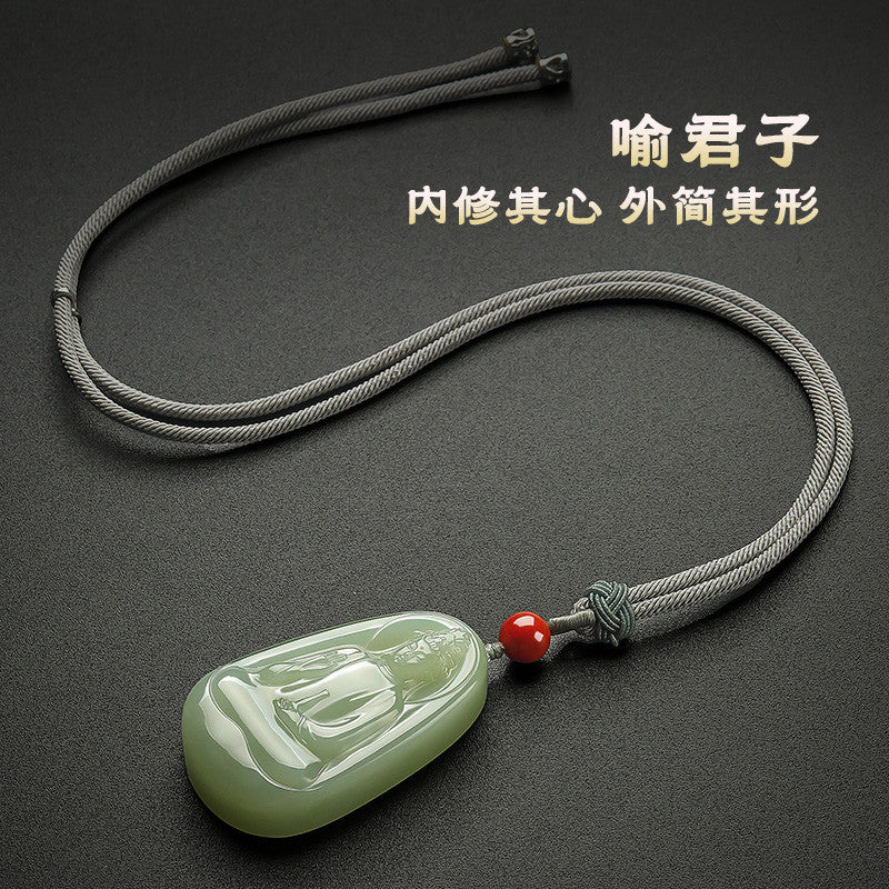 Plain Robe Guanyin Pale Cyan Hetian Jade Pendant for Men