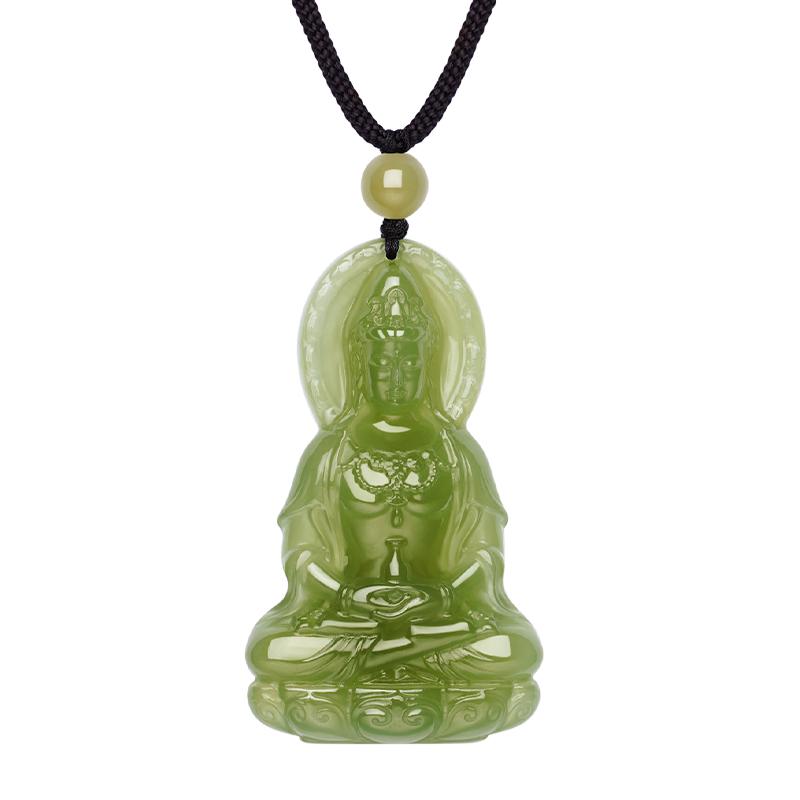 【Peace & Blessing】Vase Guanyin Hetian Bluish White Jade Pendant with Hand-Woven Cord, New Chinese Style National Trend Unisex Jewelry, Couple Ornament, With Certificate & Collectible Value