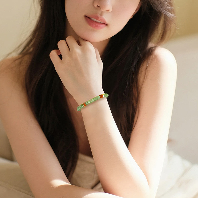 Premium Grade Pale Cyan Hetian Jade Bracelet, Straight-Cut Tablet Bead Single Loop Bangle