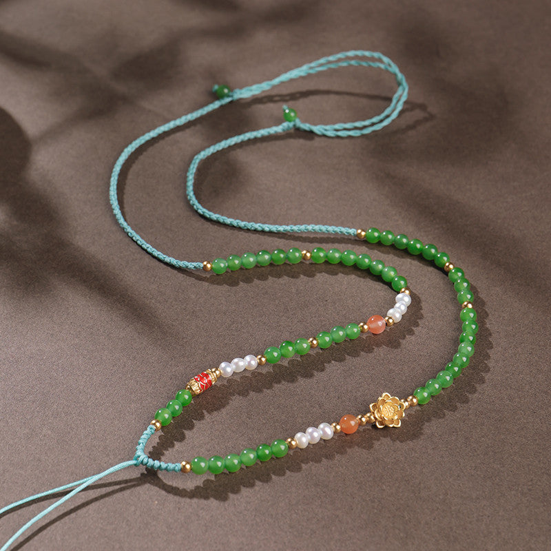 Handmade DIY Hetian Jade Necklace with Braided Cords, Multiple Styles Available, With Certificate