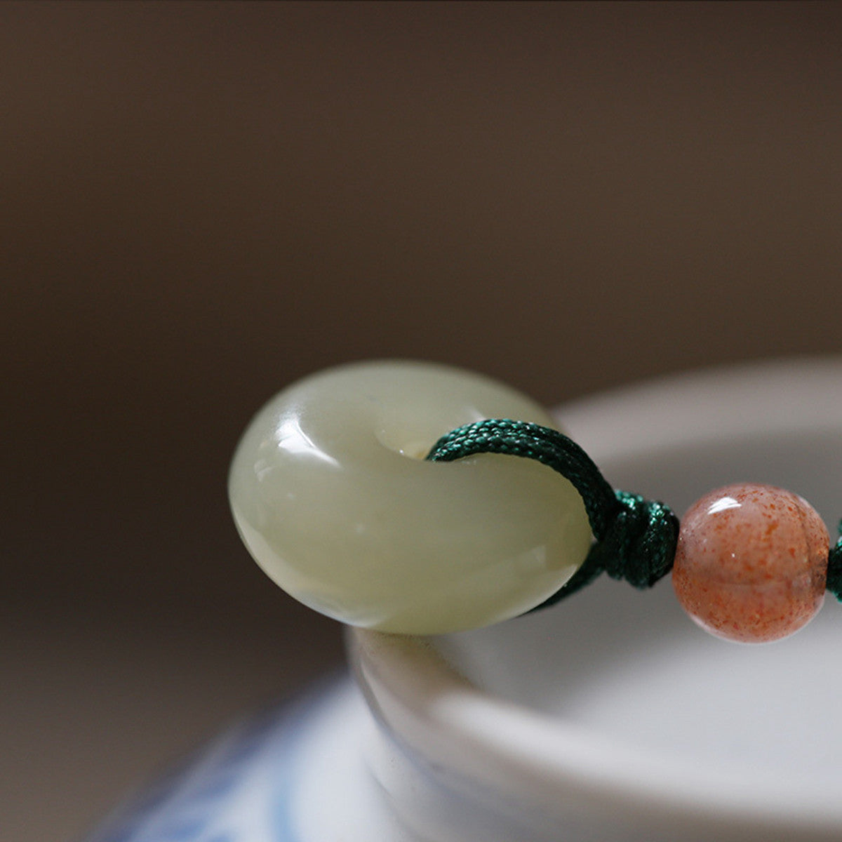 Kids Natural Hetian Jade Necklace, Lotus Pod & Peace Buckle Pendant, Minimalist Literary Style