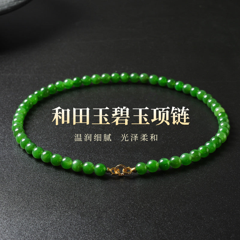 Luxury Collectible Hetian Jasper Necklace, Spot-Free High-oily Apple & Bright Green Clavicle Chain