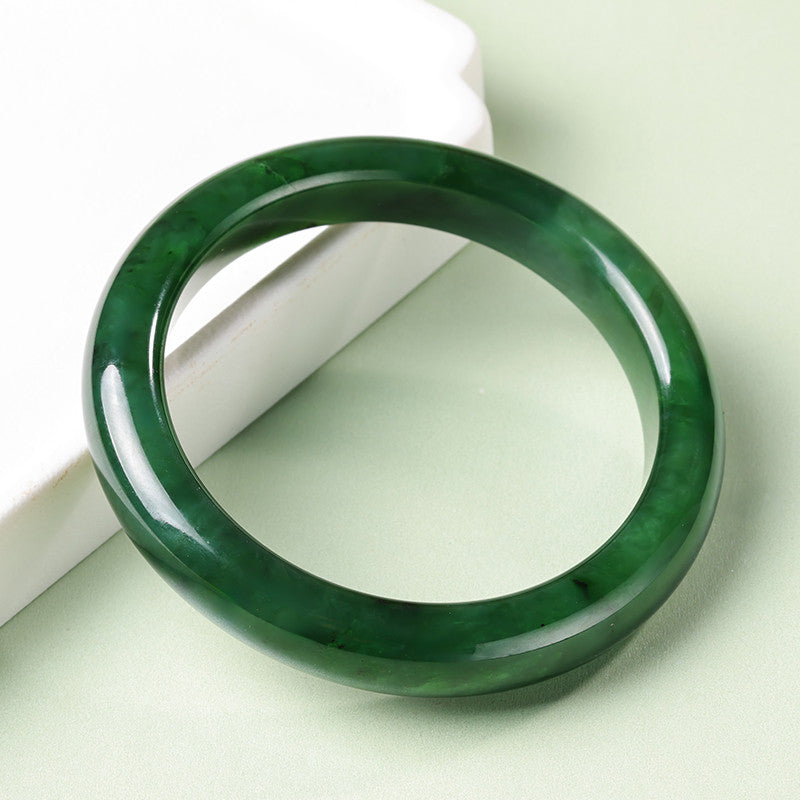 Women's Hetian Jasper Bangle, Spinach Green Peace Style Jade Bracelet