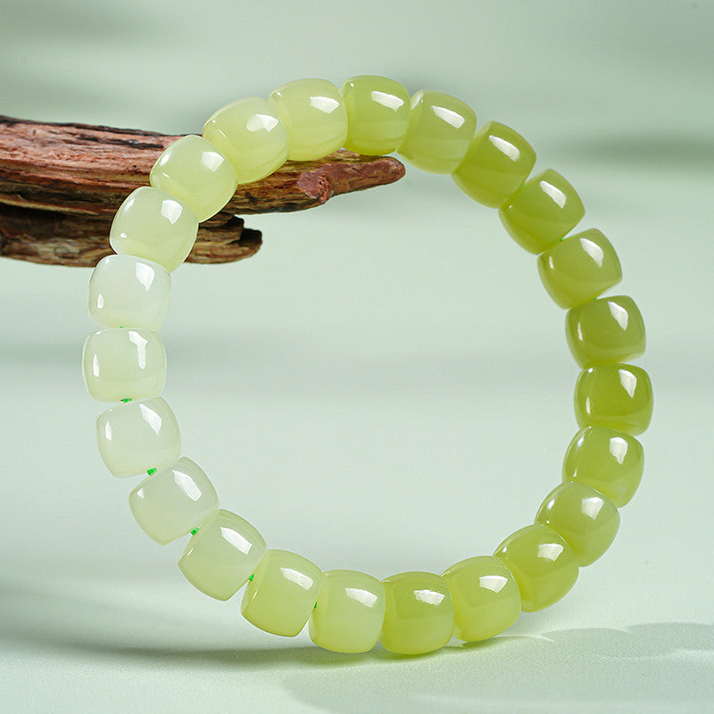 Tender Willow Buds | Hetian Yellow Jade Gradient Straight-Cut Bead Single-loop Bracelet, Festival Gift