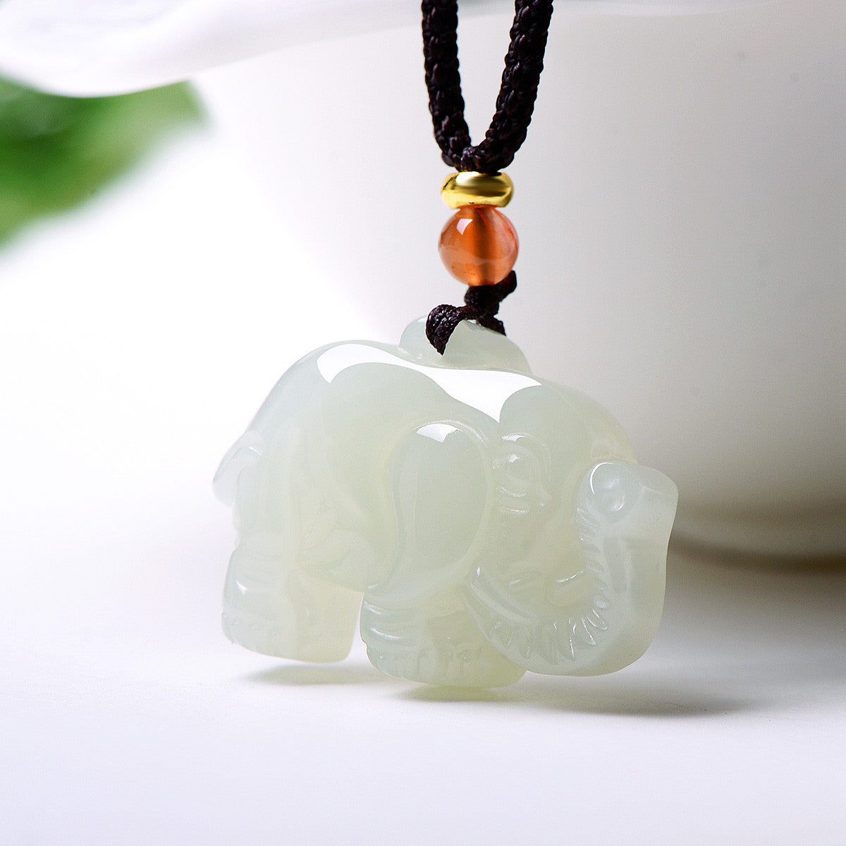 3D Hetian Jade Elephant Pendant, Auspicious Peace Elephant Jade Charm