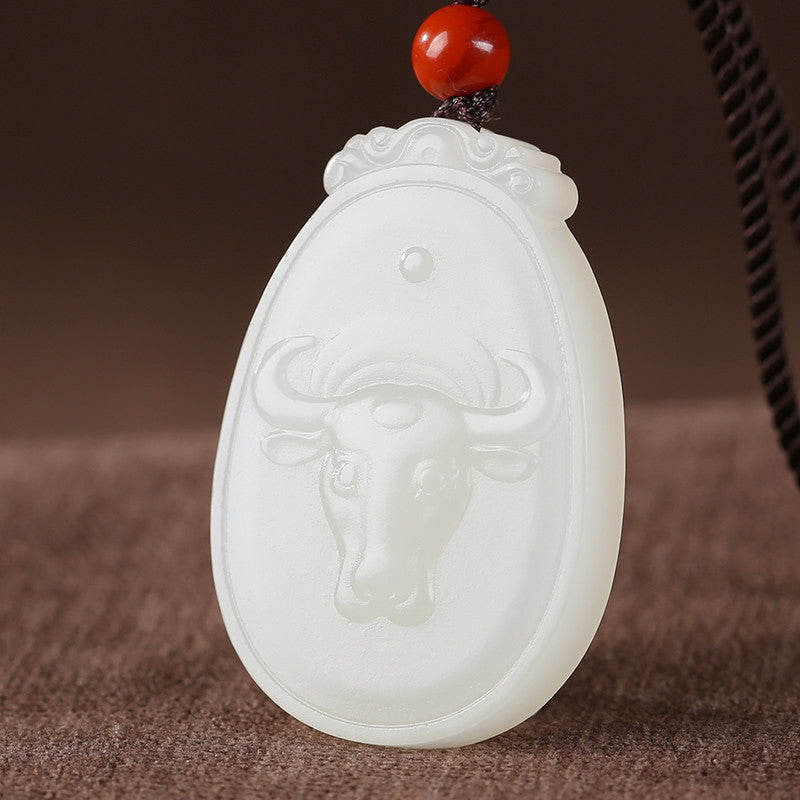 White Hetian Jade Pendant, Exquisitely Carved Twelve Chinese Zodiac, Unisex Jade Pendant