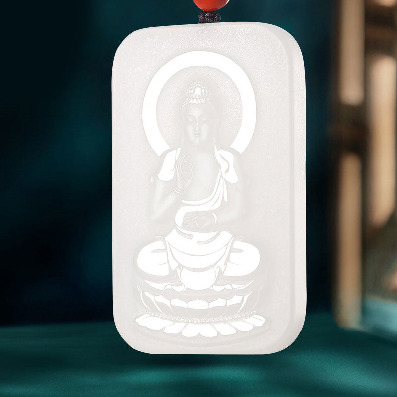 White Hetian Jade Patron Buddha Pendant, Eight Guardian Buddhas for Chinese Zodiac, Jade Plaque Ornament