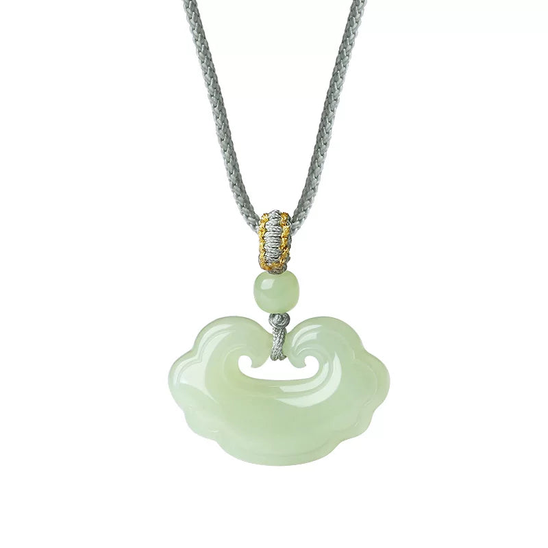 Hetian jade pendant, auspicious symbol, peace lock, jade pendant necklace, braided cord, unisex.