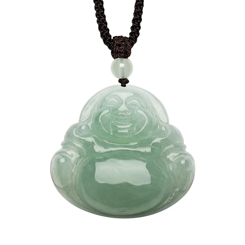 Natural Jadeite Buddha Pendant, Oil-Green Base Jade Charm for Men & Women