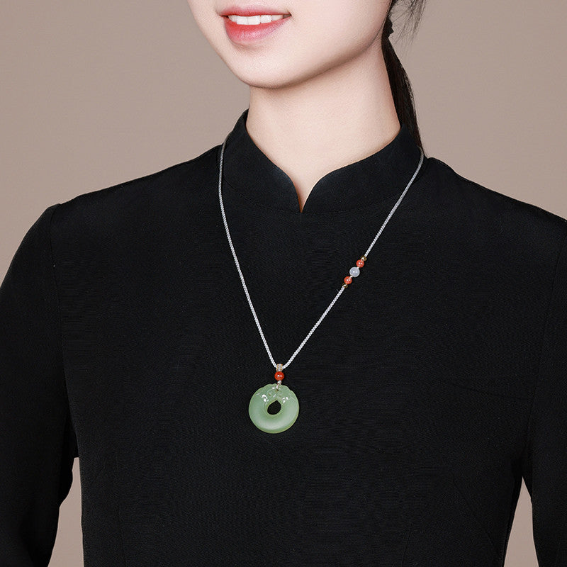 Pale Cyan Hetian Jade Double Dragon Safety Buckle Pendant, Unisex Holiday Gift Jade Ornament