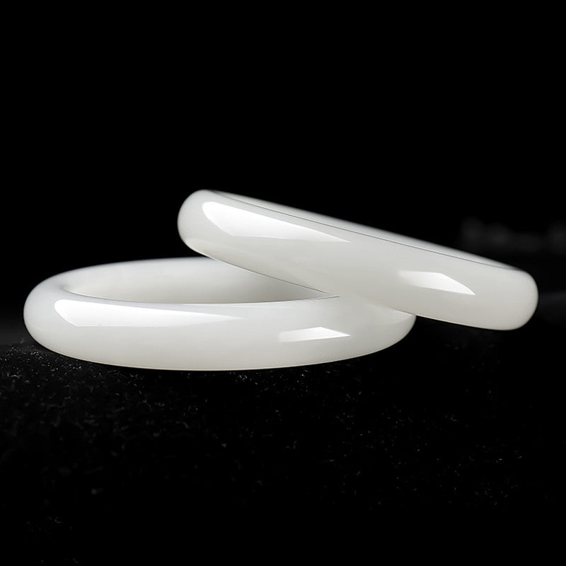 Collection Grade Hetian Jade Bangle, Mellow Creamy White Peace Bracelet