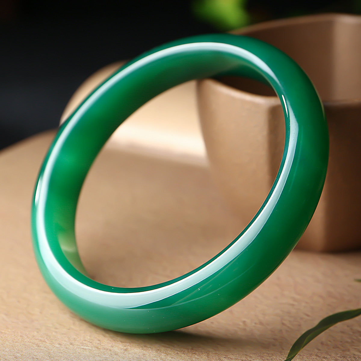 Icy Transparent Chalcedony Bangle, Distant Mountain Shade Women Jade Bracelet, Holiday Gift