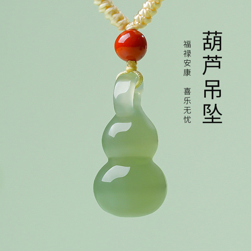 Unisex Stylish Simple Hetian Jade Gourd Pendant, Fortune & Blessing Charm, Festival Gift