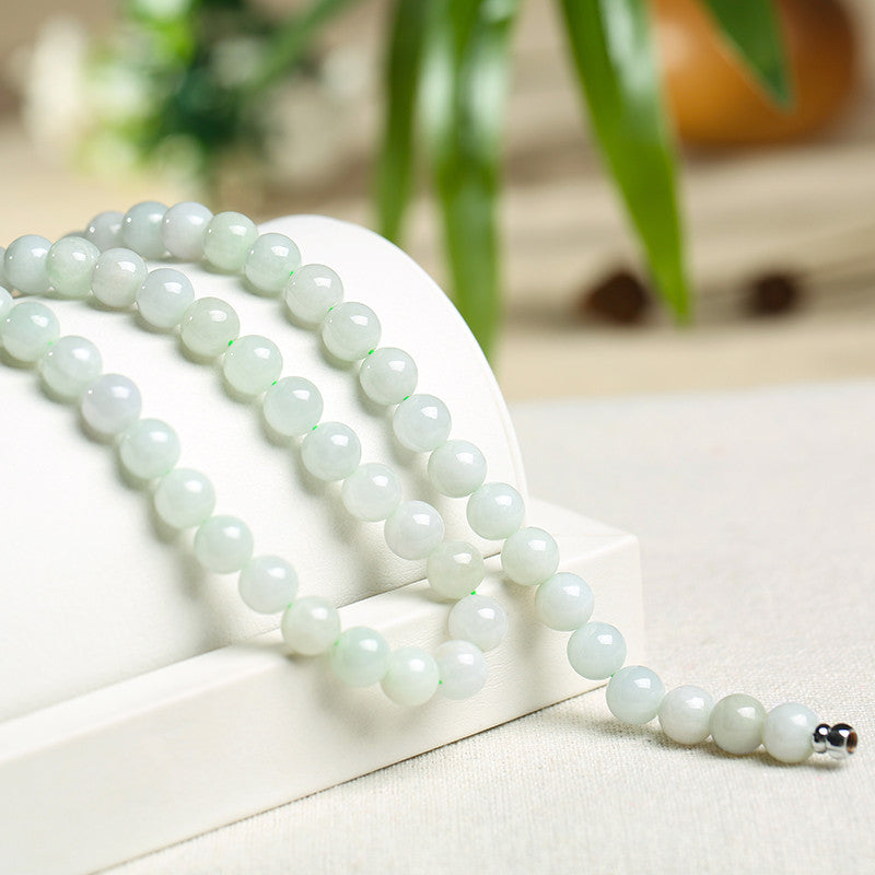 Unisex Old Oil Green Jadeite Beaded Necklace
