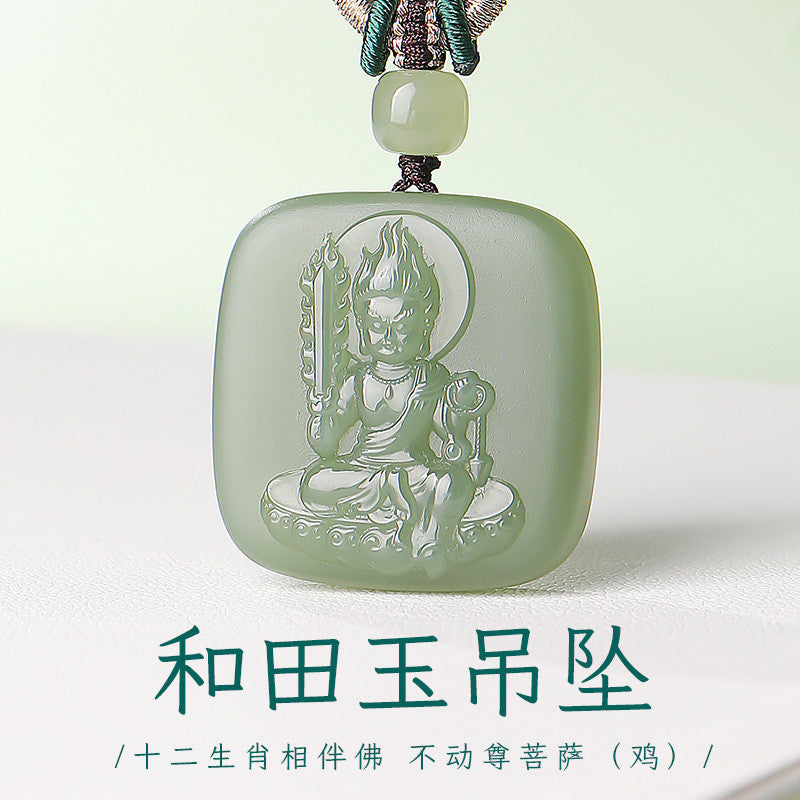 Unisex Hetian Jade Eight Patron Saints Pendant, 12 Zodiac Buddha Amulet, Festival Gift