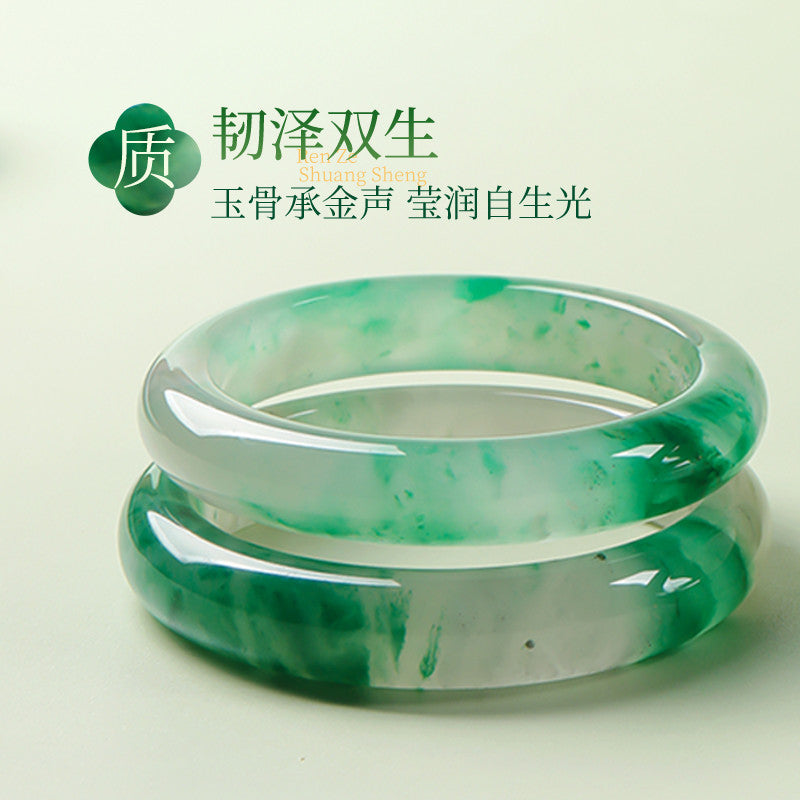 Women's African Jade Bangle with Vivid Floating Patterns, New Chinese Style Peace Bangle, Gift for Mom & Girlfriend