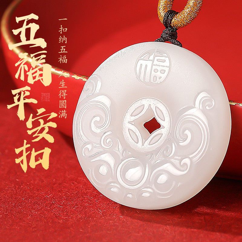 Peace & Joy | Pale Cyan Hetian Jade Pixiu Safety Buckle Pendant for Women