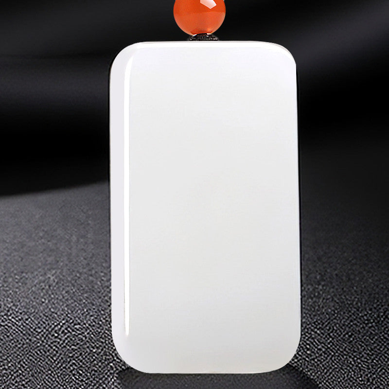 Peace & Blessing Hetian White Jade Plain Plaque Pendant, Unisex Jade Charm with Cord, Ideal Gift, With Certificate & Collectible Value