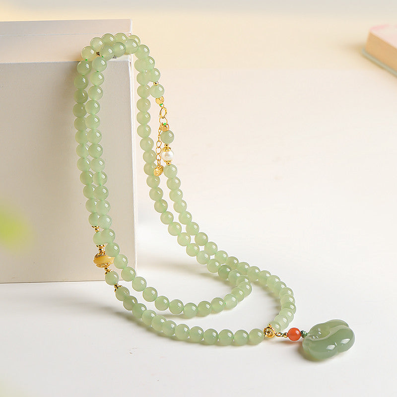 Hetian Pale Cyan Clear Water Ruyi Lock Necklace