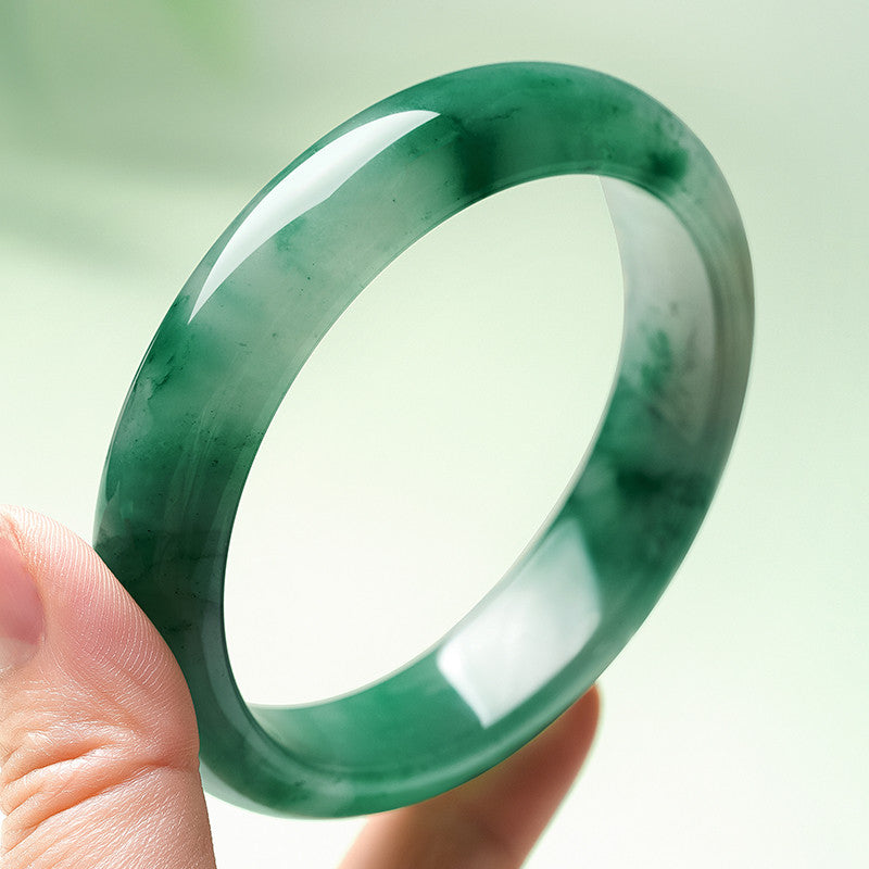 Floating Pattern African Green Jade Bangle, Multi-size Women Safety Bracelet, Gift for Mom & Elders