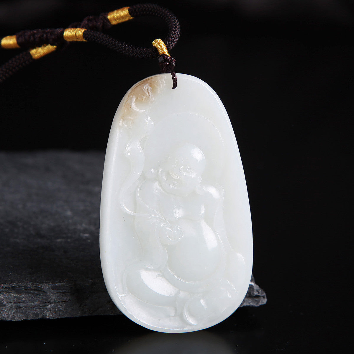 White Hetian Jade Pendant, Fine Carved Pixiu & Guanyin Pendant, Greasy Glossy High White Jade