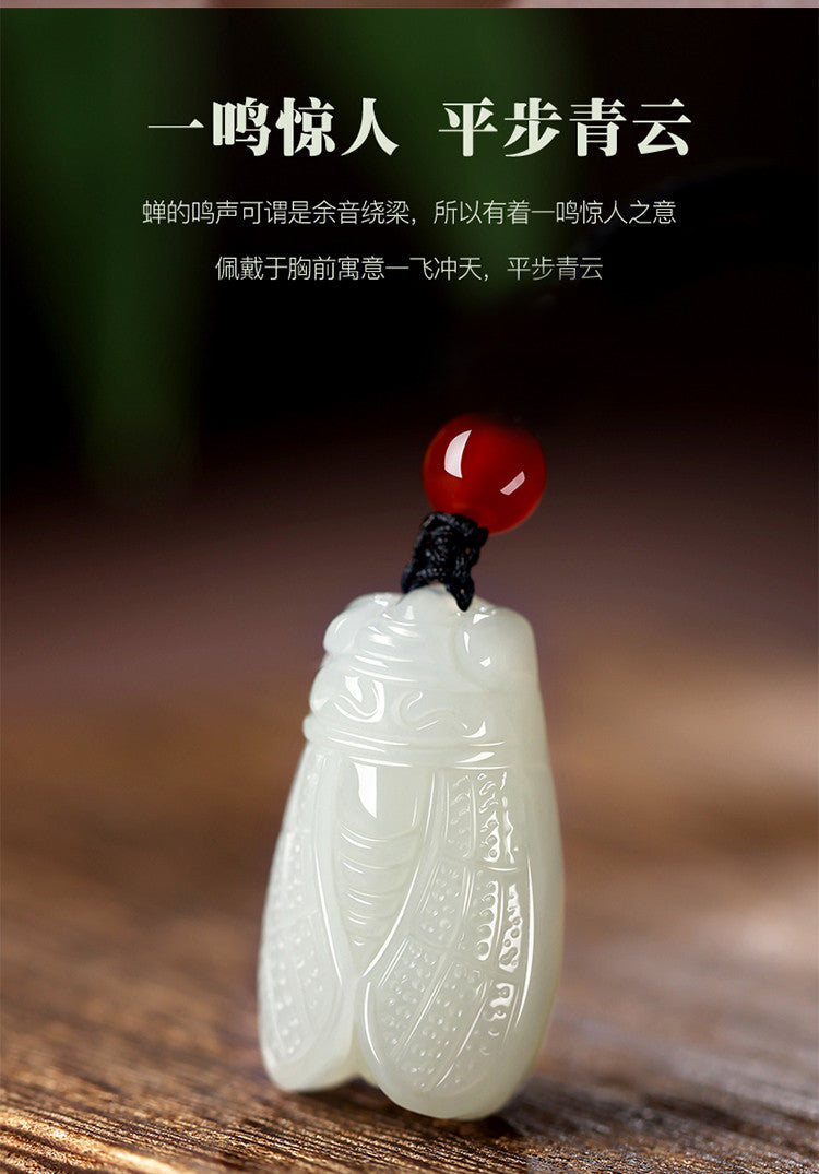 Natural Hetian Jade Cicada Pendant, Symbolize Success in Exams & Brilliant Future, Inspirational Gift for Students, With Certificate & Collectible Value