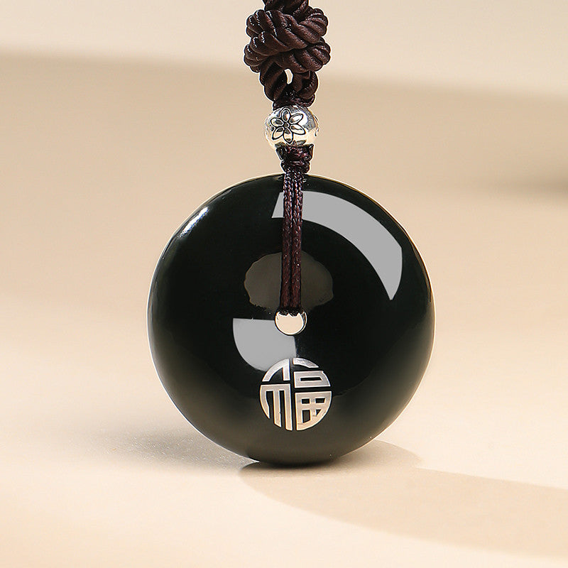 Oily Hetian Dark Green Jade Safety Buckle Pendant, Unisex Peace Jade Charm