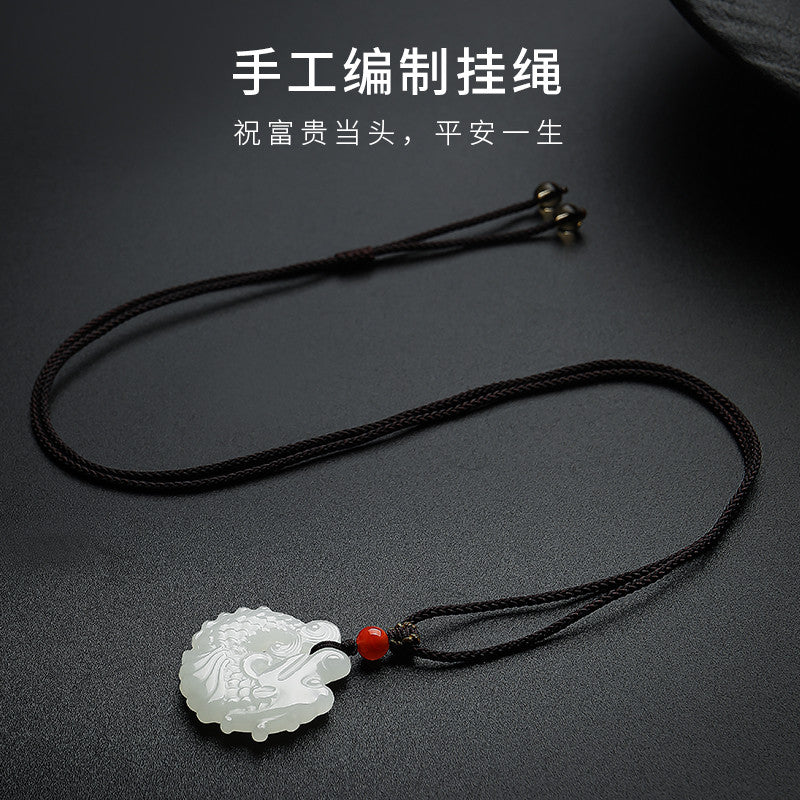 Unisex Hetian Jade Dragon Carp Couple Pendant