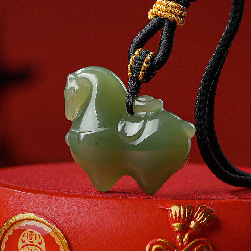 Horse & Wealth Hetian Jade Pendant, Chinese Zodiac Horse Ornament for Men & Women, Festival Gift with Certificate