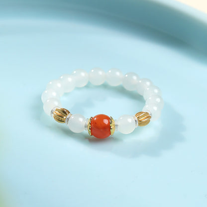 DIY Multi-gem Ring, Small Seed Beads with Jasper, White Jade, Jadeite, Turquoise, Agate, Cinnabar Fashion Adjustable Ring Jewelry
