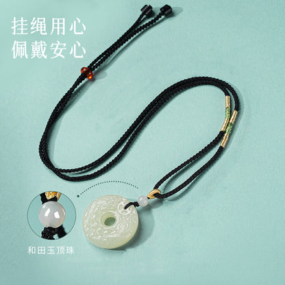 Unisex Green-white Hetian Jade Double-sided Pixiu Safety Buckle Pendant, Festival Gift