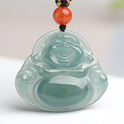 Icy Transparent Blue Water Jadeite Big Belly Maitreya Buddha Pendant, Women's Style, Festival Gift