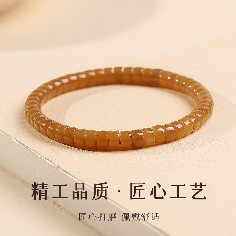 Pale Cyan Hetian Jade Bracelet, Straight-cut Tablet Bead Bangle for Women, Festival Gift