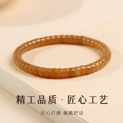Pale Cyan Hetian Jade Bracelet, Straight-cut Tablet Bead Bangle for Women, Festival Gift