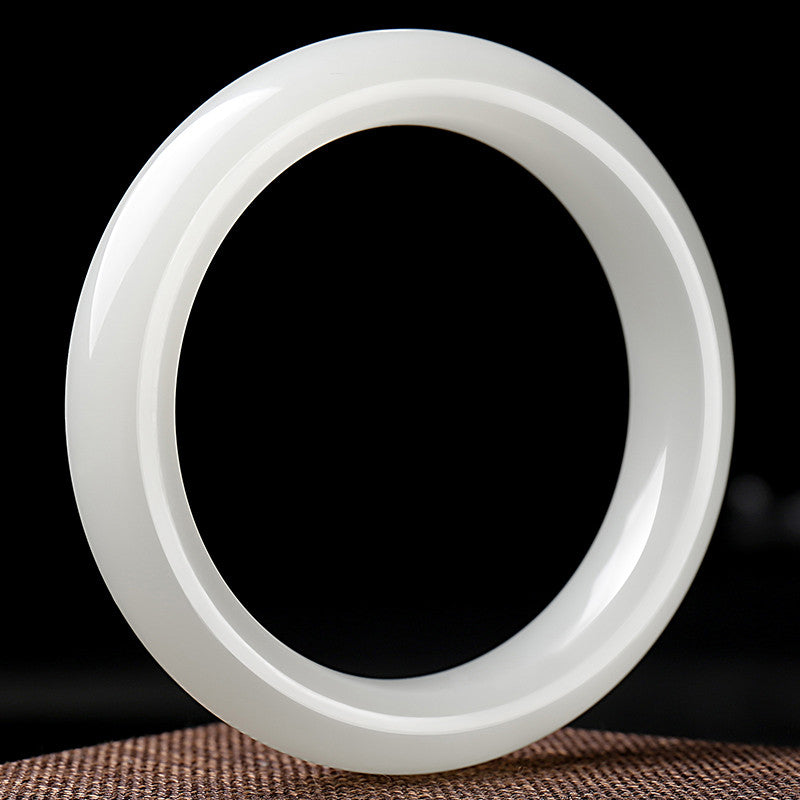 Collection Grade Hetian Jade Bangle, Mellow Creamy White Peace Bracelet